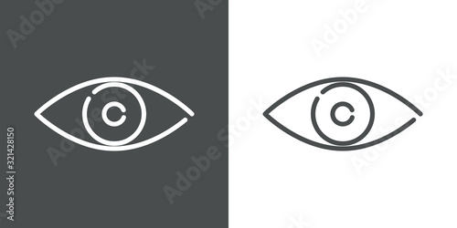 Icono plano lineal ojo en fondo gris y fondo blanco