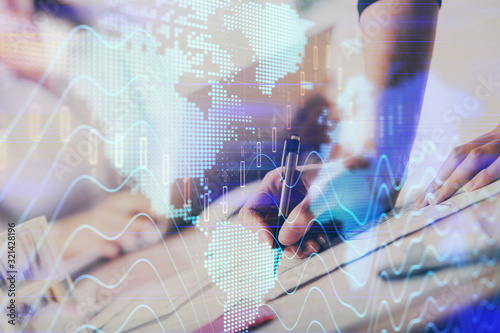 Wallpaper Mural A woman hands writing information about stock market in notepad. Forex chart holograms in front. Concept of research. Double exposure Torontodigital.ca