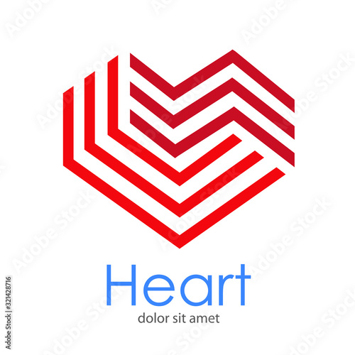 Logotipo con texto Heart con corazón lineal como laberinto en color rojo