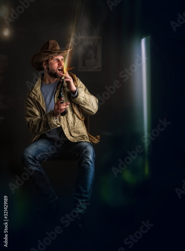 cowboy shoots in the saloon