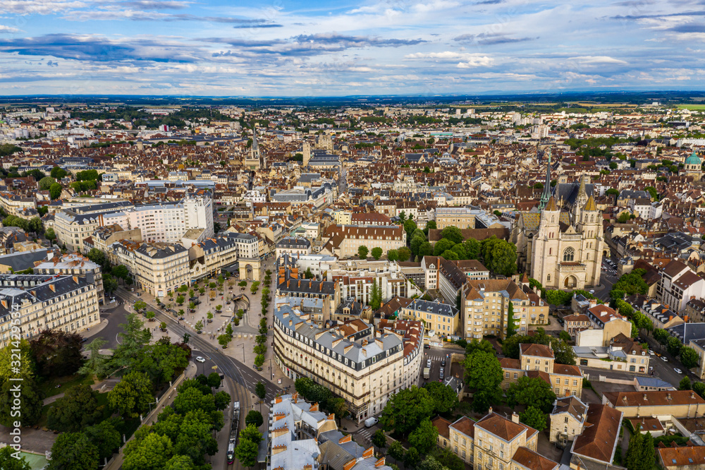 Beautiful aerial townscape scenery of Dijon city in Burgundy, France