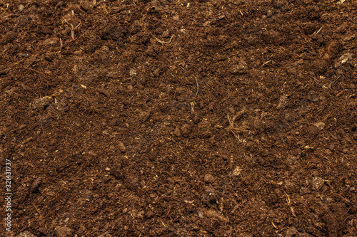 Soil texture background for gardening concept. Cultivated ground, environmental surface