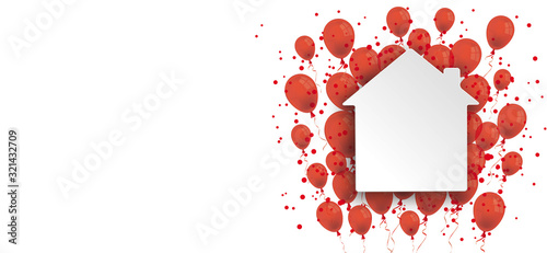 House Label Red Balloons Confetti Header