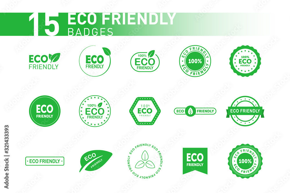 Collection of eco friendly green badges. Design element for packaging  design and promotional material. Vector illustration. Stock Vector | Adobe  Stock