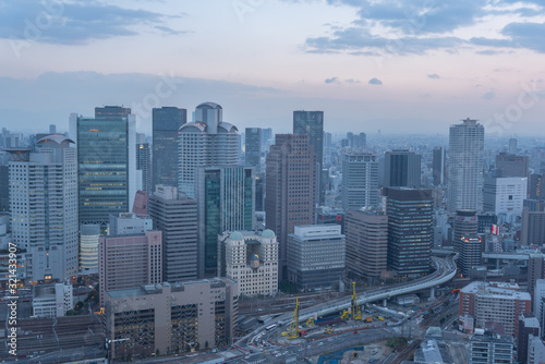 Aerial view of traffic on highway road in Osaka, Japan