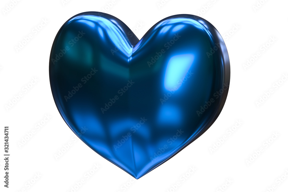 Blue Heart, Isolated On White Background. 3d rendering