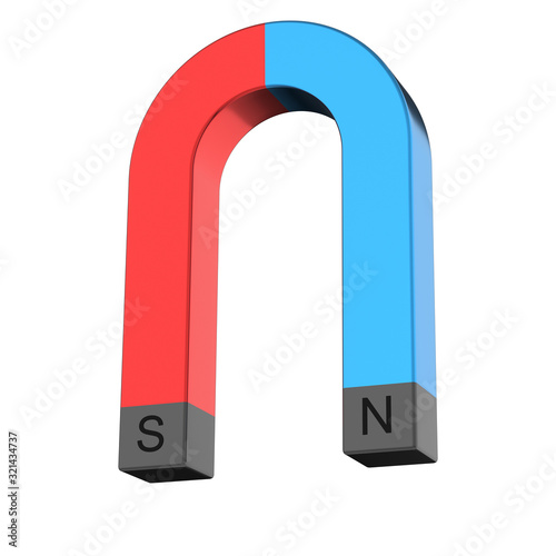 Red and blue metal horseshoe magnet isolated on white background