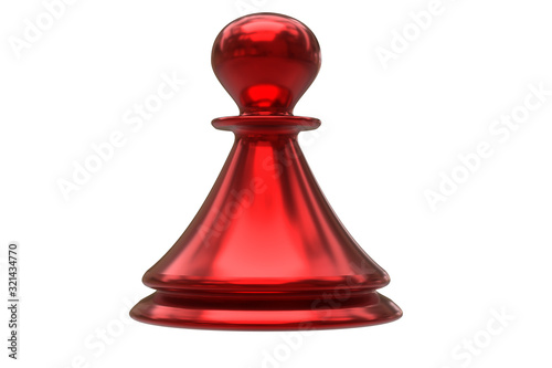 Single red classic chess pawn isolated on white background. 3D rendering.