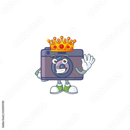 A dazzling of retro camera stylized of King on cartoon mascot design