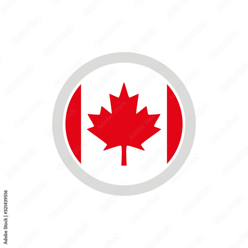 Isolated round shape Canada flag vector logo. Canadian national symbol on the white background. Isolated round shape Canada flag vector logo. Canadian national symbol on the white background.