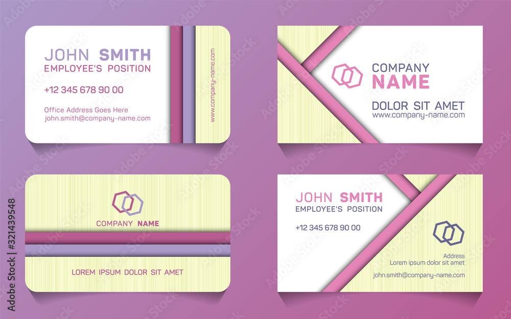 Fototapeta premium Horizontal business card minimal idea vector templates set. Personal business card graphic design with place for logo, company name, employee's position, phone number, website and office address.