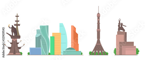 Moscow sights vector illustration set