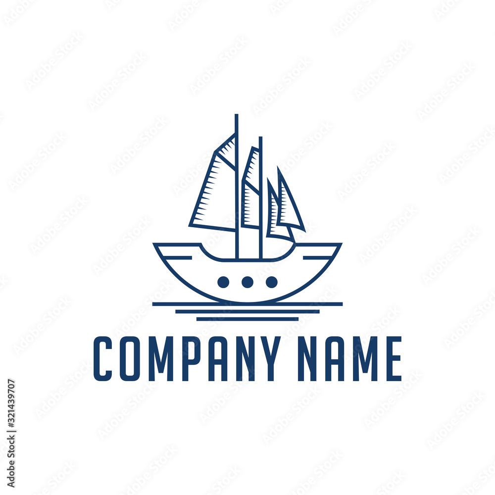 Vintage ship logo. Silhouette of Ship vector design. Traditional Sailboat