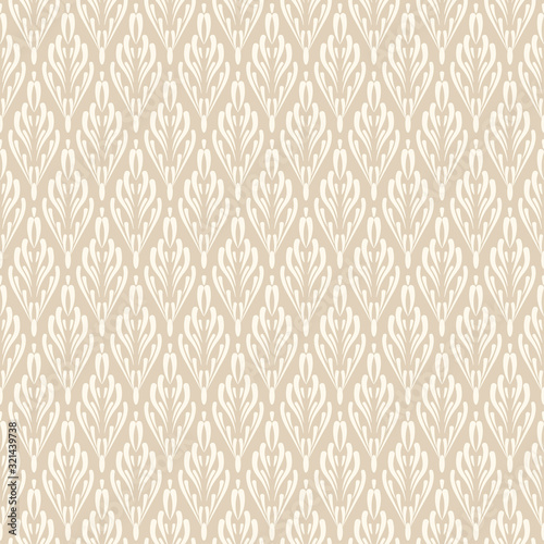Seamless pattern. Beige and white colors. Floral pattern in retro style. Suitable for book cover, poster, logo, invitation. Vector image.