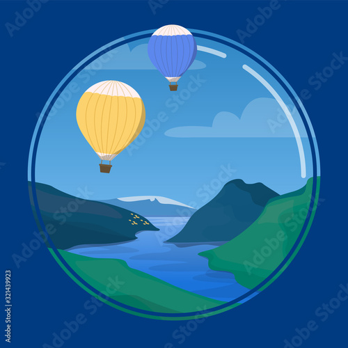 Circle vector illustration of the nature. Blue sky and beautiful