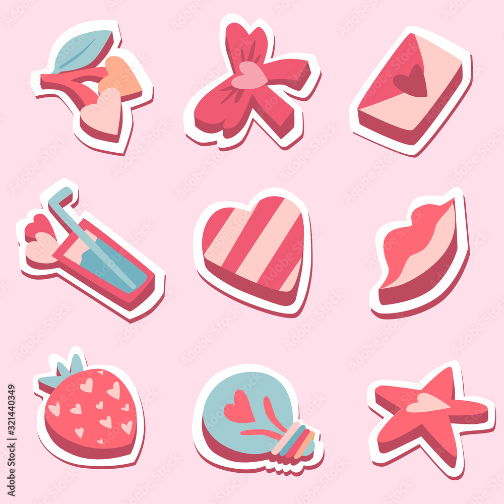 Happy Valentine's Day pack of love stickers, Valentines labels set. Happy Valentine's Day pack of love stickers, Valentines labels set.