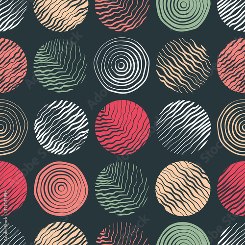 Hand drawn doodle circles seamless pattern, abstract repeat background, great for textiles, banners, wallpapers, wrapping - vector design
