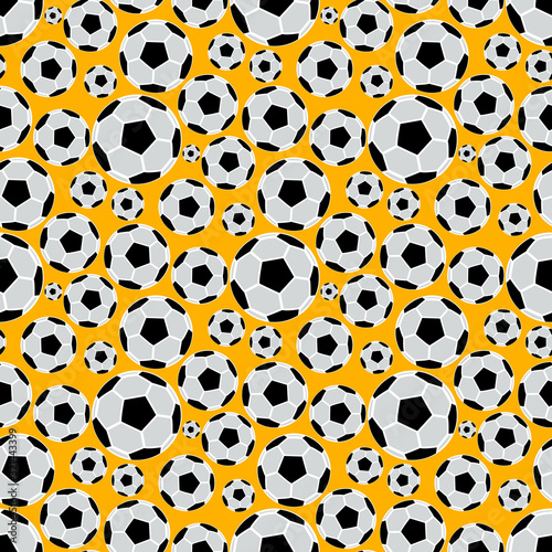Fototapeta Naklejka Na Ścianę i Meble -  Seamless pattern with cute soccer, football ball on orange background