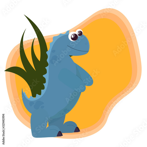 A cute dinosaur of blue color stands on its hind legs. Cartoon style. Vector. Children s illustration