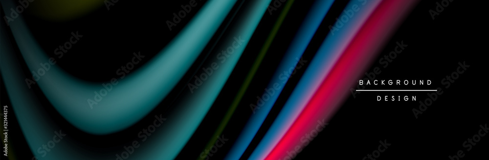 Сolorful flow poster. Wave liquid lines and shapes in black color background. Vector Illustration Сolorful flow poster. Wave liquid lines and shapes in black color background. Vector Illustration