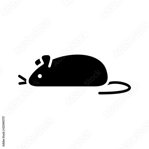 Cutout silhouette mouse icon. Outline logo of small pets, toy, home animal. Black simple illustration for extermination and control of rodents. Flat isolated vector image on white background