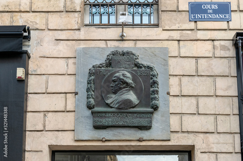 Commemorative plaque at the house of Francisco de Goya in Bordeaux, France