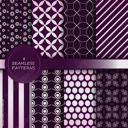 8 purple seamless geometric pattern. Vector illustration.