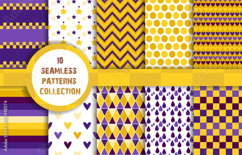 Set of bright seamless patterns. Vector illustration bright design.