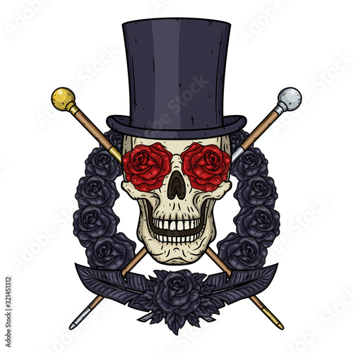 Skull. Valentine skull. The skull of the gentleman. Illustration for Valentine's day.
