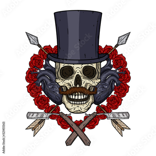 Skull. Valentine skull. The skull of the gentleman. Illustration for Valentine's day.