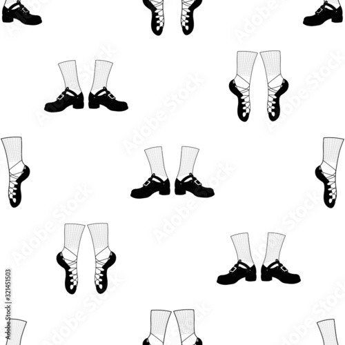 Seamless pattern with pairs of shoes for traditional Irish dance.