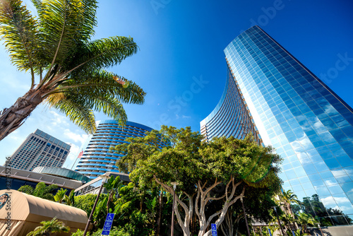 SAN DIEGO, CA - JULY 30, 2017: Marriott Marquis San Diego Marina modern buildings along the sea promenade on a beautiful summer day photo