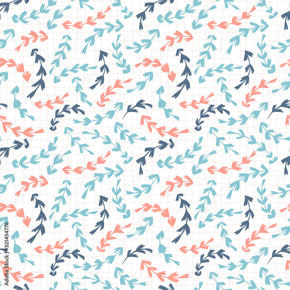 Floral vector seamless pattern in pastel colors on a white background. Hand drawn simple doodle illustration. Ideal for textiles, wallpaper, packaging, etc