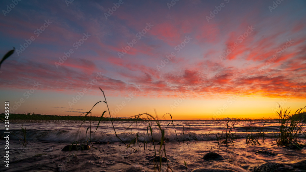 Beautiful lake in Karelia on sunset