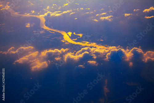 flying above the river and clouds