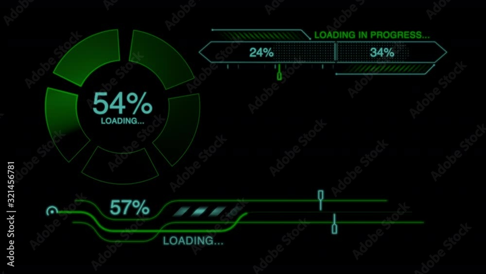 “Loading in progress” heads-up display animation against a black background with seamless looping every 10 seconds.