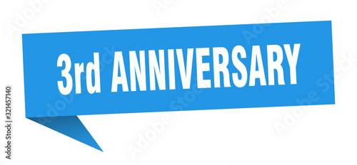 3rd anniversary speech bubble. 3rd anniversary ribbon sign. 3rd anniversary banner