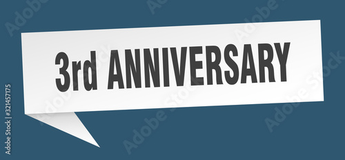 3rd anniversary speech bubble. 3rd anniversary ribbon sign. 3rd anniversary banner