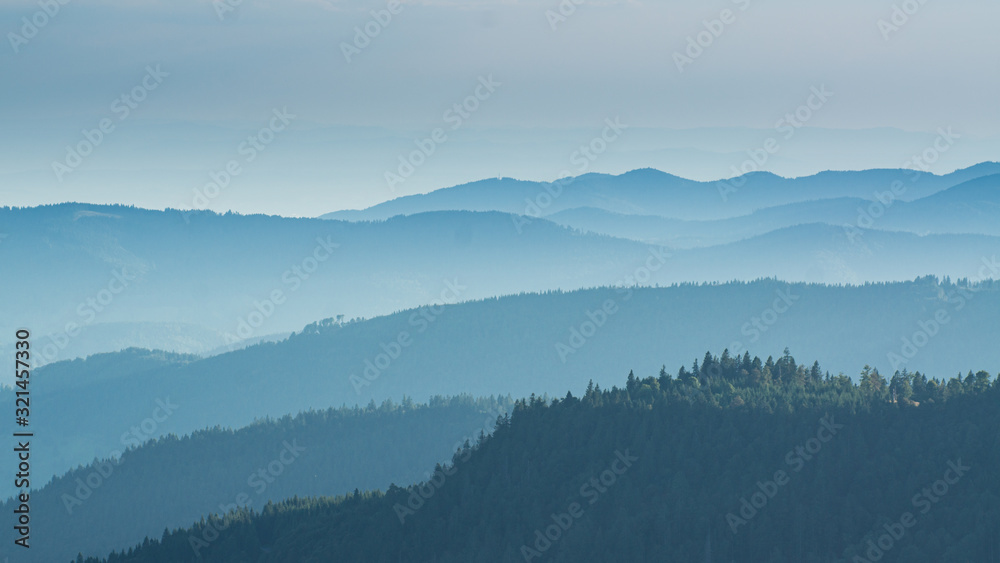 View from the Feldberg over hazy hills. View from the Feldberg over hazy hills.