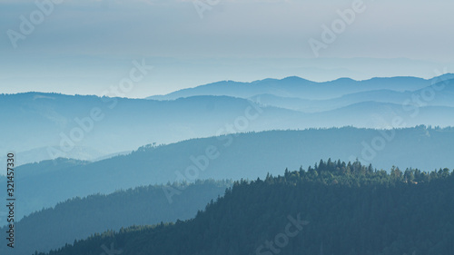 View from the Feldberg over hazy hills.
