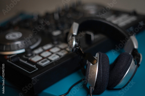 Headphone and sound audio controller. music mixer dj pult