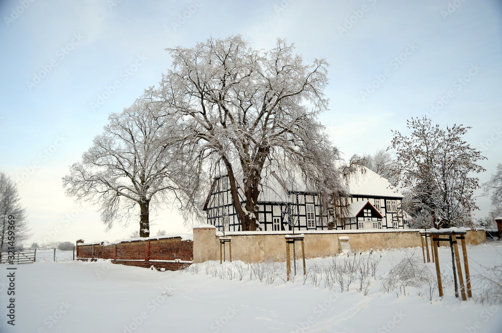Naklejka premium Winter in Eggesin mit Schnee