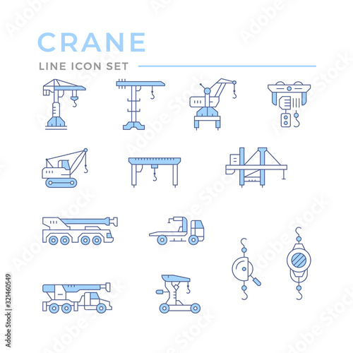 Set color line icons of crane, lifts, winches