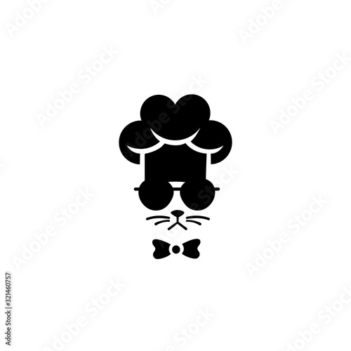 cat head wearing a chef hat, cat dressed in retro style,