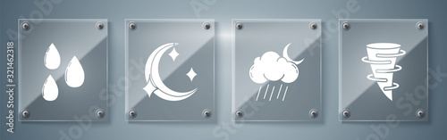 Set Tornado, Cloud with rain and moon, Moon and stars and Water drop. Square glass panels. Vector