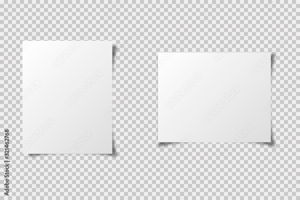 Papers a4 format sheet. Vector realistic illustration with shadows on transparent background. Mockup template. Papers a4 format sheet. Vector realistic illustration with shadows on transparent background. Mockup template.