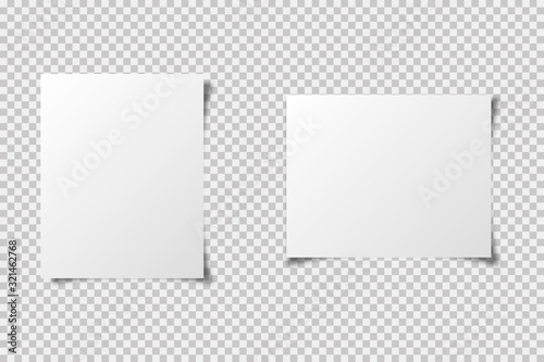 Papers a4 format sheet. Vector realistic illustration with shadows on transparent background. Mockup template.