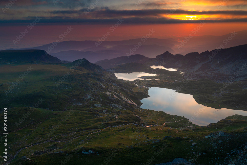 Seven Rila lakes in Rila Mountains at sunrise StockFoto Adobe Stock
