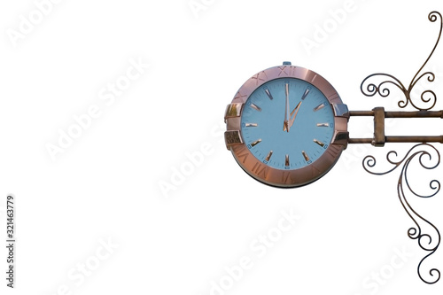 Street clock isolated on white background. Classic style streeet clock. 1 o'clock. photo