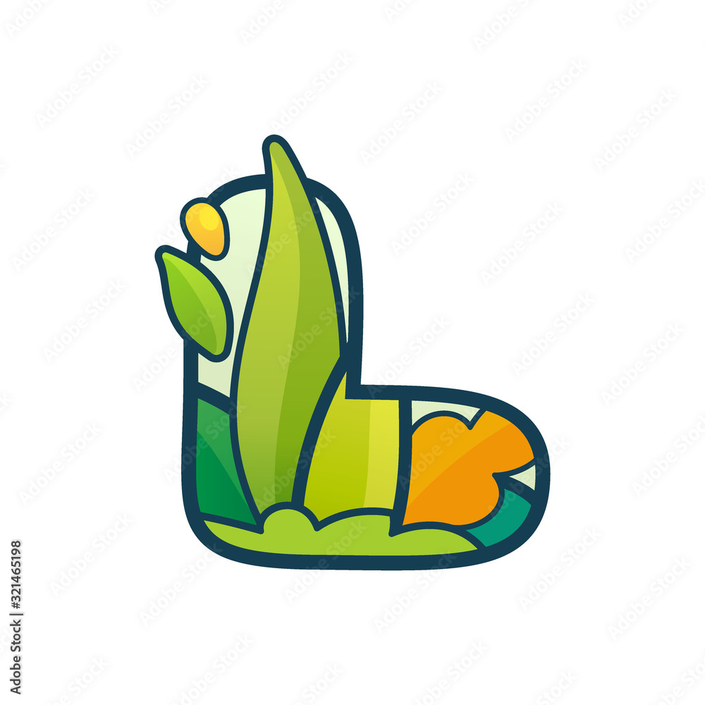 L letter eco logo with green leaves and dew drops. Stock Vector | Adobe ...